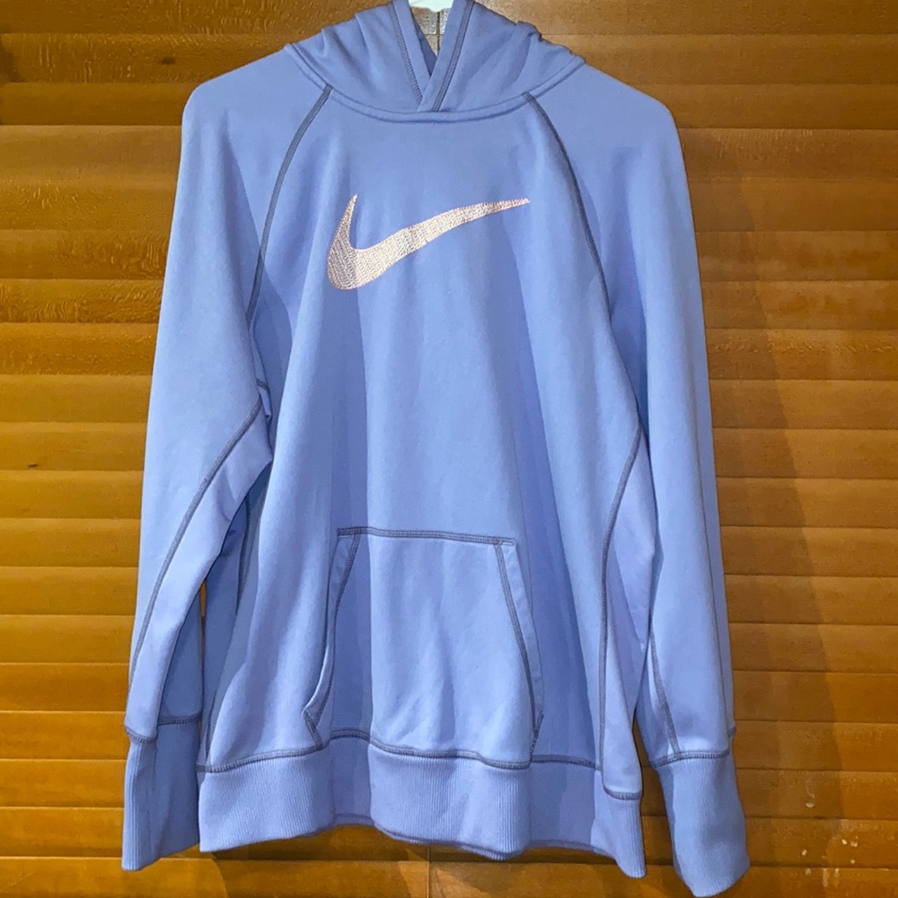 Nike dry fit hoodie. Lilac purple, pink swish. Size XL. Somewhat worn.